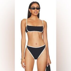L*Space Hazel Ribbed Bikini Set in Black White Trim Sz M  $188